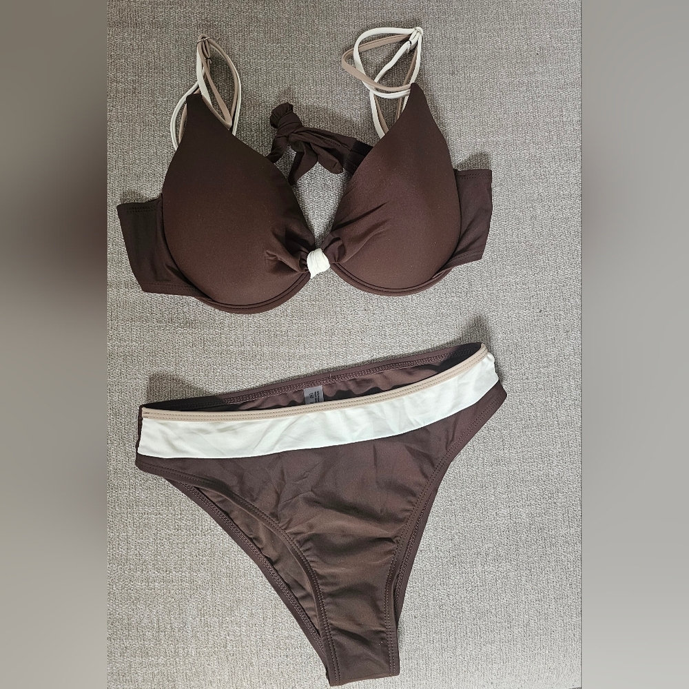 Brown Beige and White Bikini Set